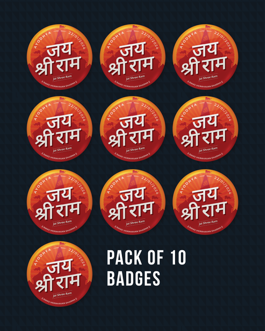 Jai Shree Ram Collection Pack of 10 | Pin Badges + Magnet
